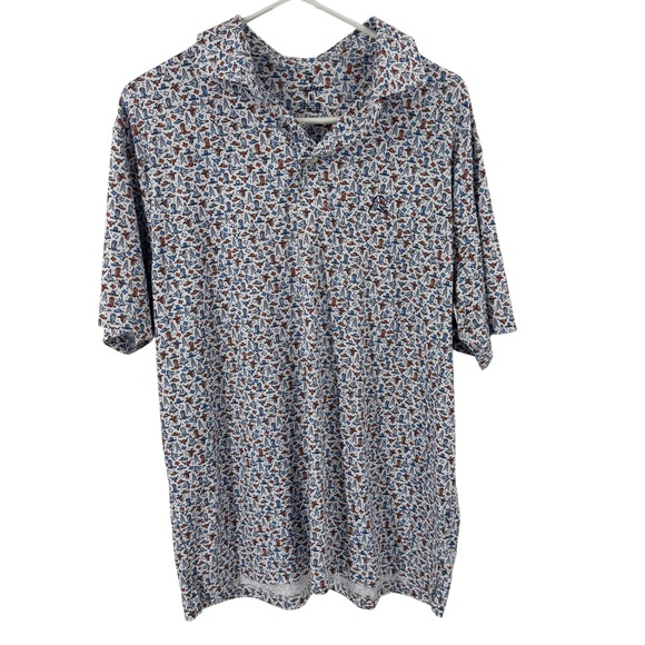 Rhoback Mens Large Lone Star Texas Rodeo Novelty Print Performance Polo Shirt - Picture 2 of 13